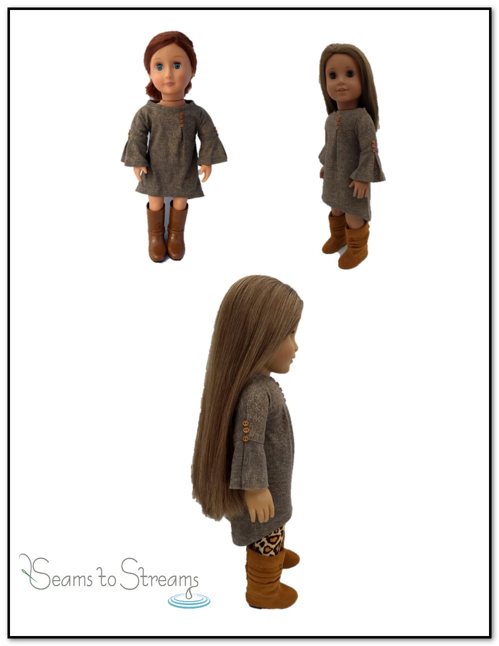 Seams to Streams 18 Inch Modern Buttonfly Dress 18" Doll Clothes Pattern Pixie Faire