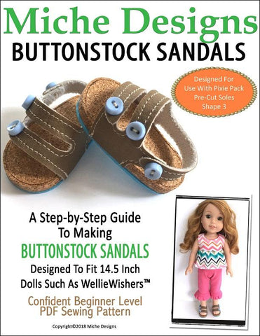 Miche Designs WellieWishers Buttonstocks Sandals 14.5" Doll Shoe Pattern Pixie Faire