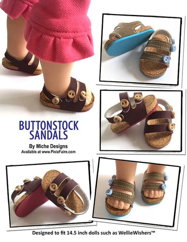 Miche Designs WellieWishers Buttonstocks Sandals 14.5" Doll Shoe Pattern Pixie Faire