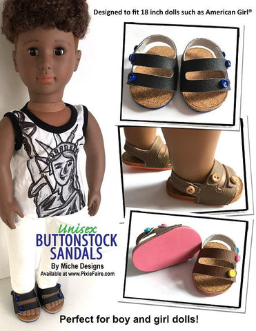 Miche Designs Shoes Buttonstock Sandals 18" Doll Shoe Pattern Pixie Faire