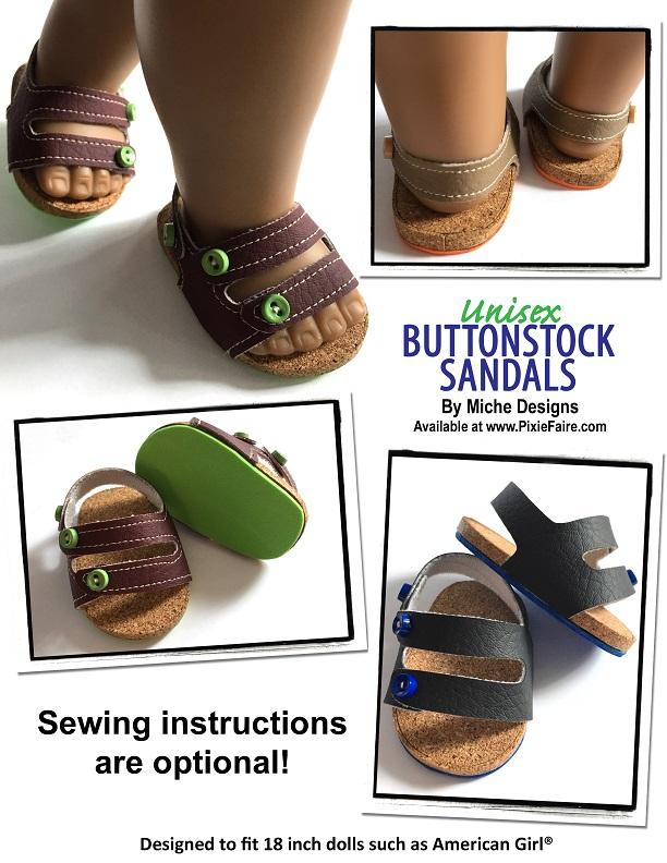 Miche Designs Shoes Buttonstock Sandals 18" Doll Shoe Pattern Pixie Faire