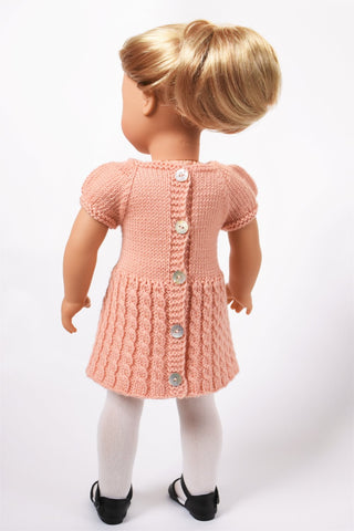 Little Woolens Designs Knitting Cheerful Cables Knit Dress 18" Doll Clothes Knitting Pattern Pixie Faire