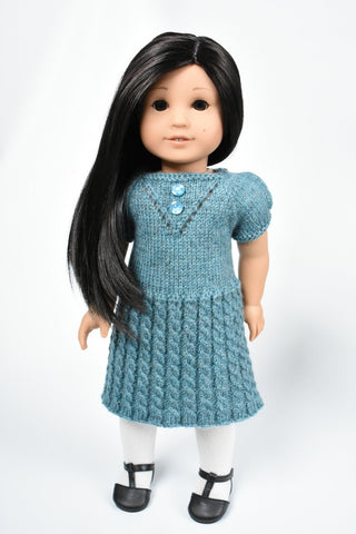 Little Woolens Designs Knitting Cheerful Cables Knit Dress 18" Doll Clothes Knitting Pattern Pixie Faire