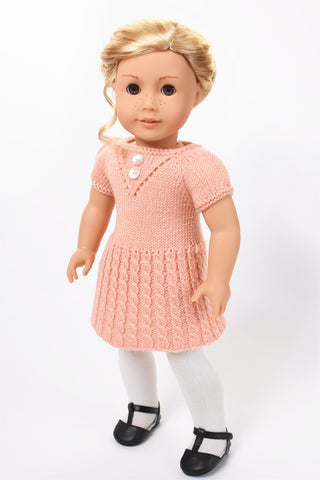 Little Woolens Designs Knitting Cheerful Cables Knit Dress 18" Doll Clothes Knitting Pattern Pixie Faire