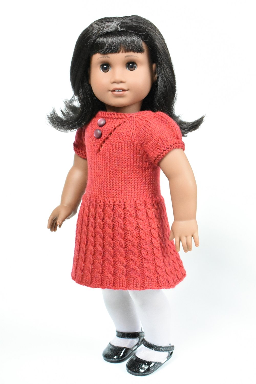 Little Woolens Designs Knitting Cheerful Cables Knit Dress 18" Doll Clothes Knitting Pattern Pixie Faire