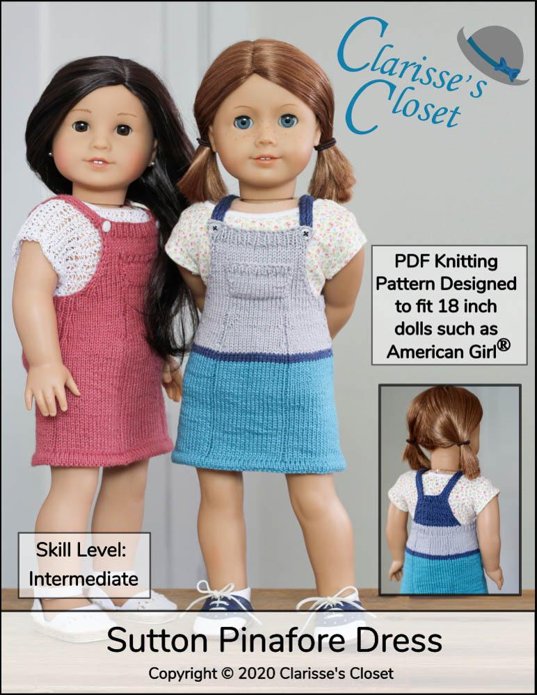 Clarisse's Closet Knitting Sutton Pinafore Dress 18" Doll Clothes Knitting Pattern Pixie Faire
