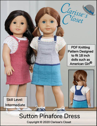 Clarisse's Closet Knitting Sutton Pinafore Dress 18" Doll Clothes Knitting Pattern Pixie Faire