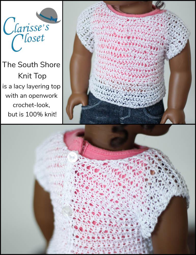 Clarisse's Closet Knitting South Shore Knit Top 18" Doll Clothes Knitting Pattern Pixie Faire