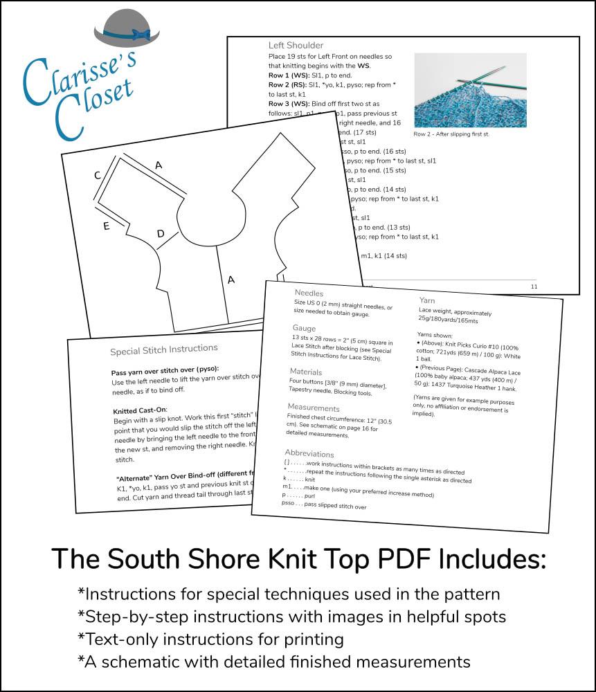 Clarisse's Closet Knitting South Shore Knit Top 18" Doll Clothes Knitting Pattern Pixie Faire
