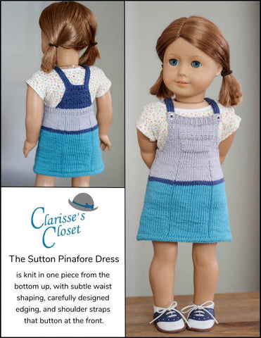 Clarisse's Closet Knitting Sutton Pinafore Dress 18" Doll Clothes Knitting Pattern Pixie Faire