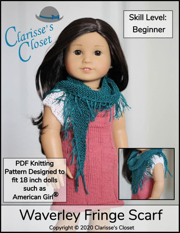 Clarisse's Closet Knitting Waverley Fringe Scarf 18" Doll Clothes Knitting Pattern Pixie Faire