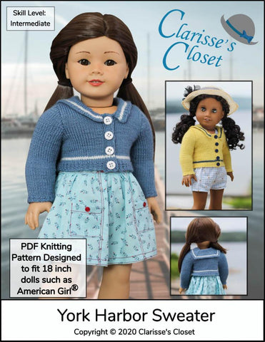 Clarisse's Closet Knitting York Harbor Sweater 18" Doll Clothes Knitting Pattern Pixie Faire