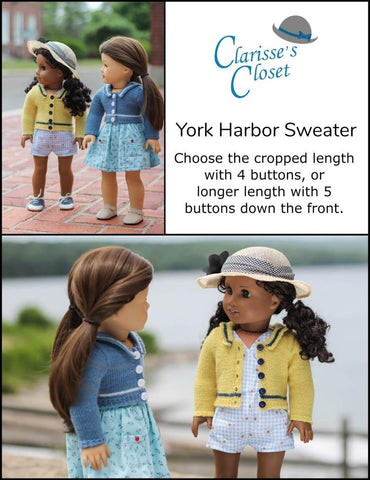 Clarisse's Closet Knitting York Harbor Sweater 18" Doll Clothes Knitting Pattern Pixie Faire