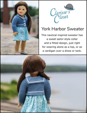 Clarisse's Closet Knitting York Harbor Sweater 18" Doll Clothes Knitting Pattern Pixie Faire