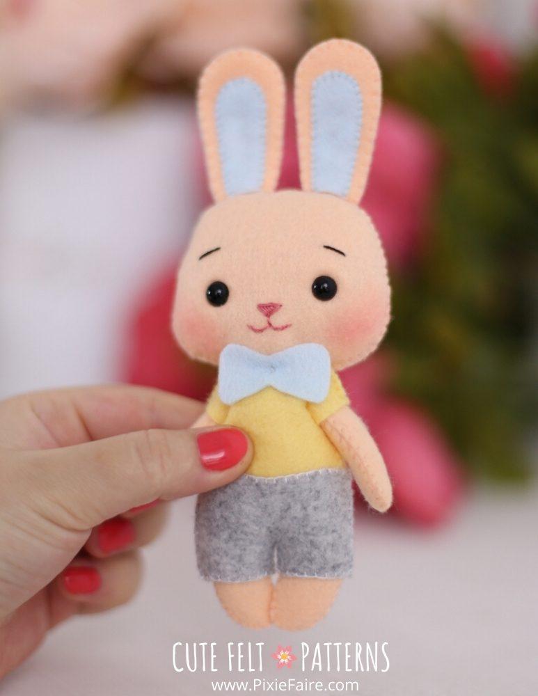 Cute Felt Patterns Hand Sewing Best Bunnies 6.5" Felt Plush Hand Sewing Pattern Pixie Faire