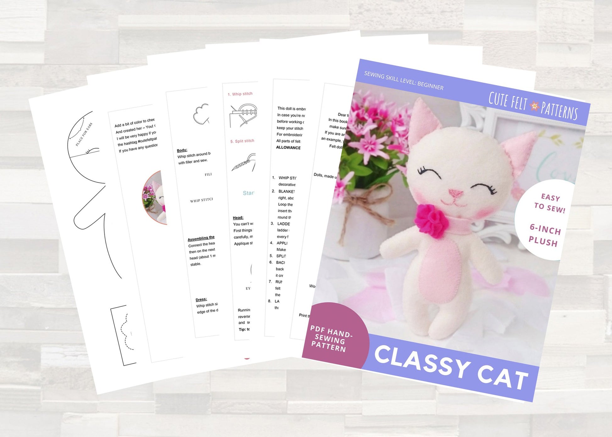 Cute Felt Patterns Hand Sewing Classy Cat 6" Felt Plush Hand Sewing Pattern Pixie Faire