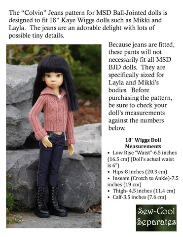 Sew Cool Separates BJD Colvin Jeans Pattern for MSD Ball Jointed Dolls Pixie Faire