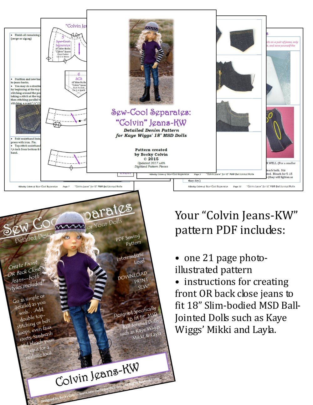 Sew Cool Separates BJD Colvin Jeans Pattern for MSD Ball Jointed Dolls Pixie Faire