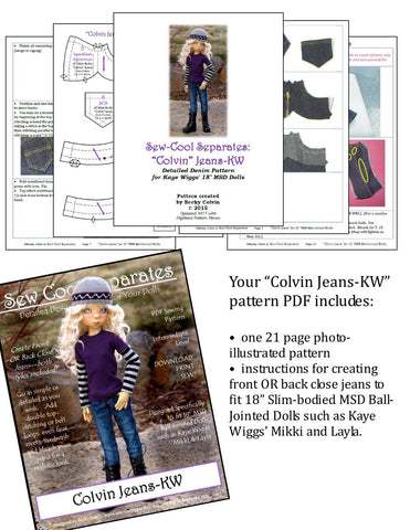 Sew Cool Separates BJD Colvin Jeans Pattern for MSD Ball Jointed Dolls Pixie Faire