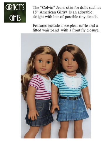 Grace's Gifts 18 Inch Modern "Colvin" Jeans Skirt 18" Doll Clothes Pattern Pixie Faire