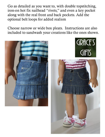 Grace's Gifts 18 Inch Modern "Colvin" Jeans Skirt 18" Doll Clothes Pattern Pixie Faire