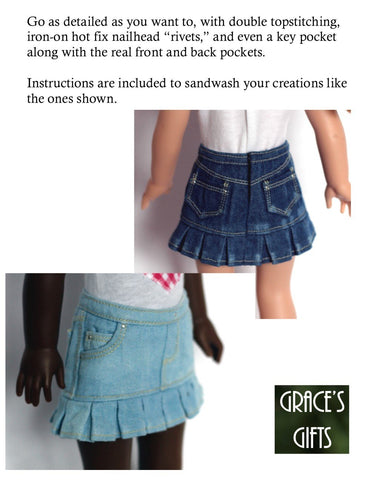 Grace's Gifts WellieWishers "Colvin" Jeans Skirt 13-14.5" Doll Clothes Pattern Pixie Faire