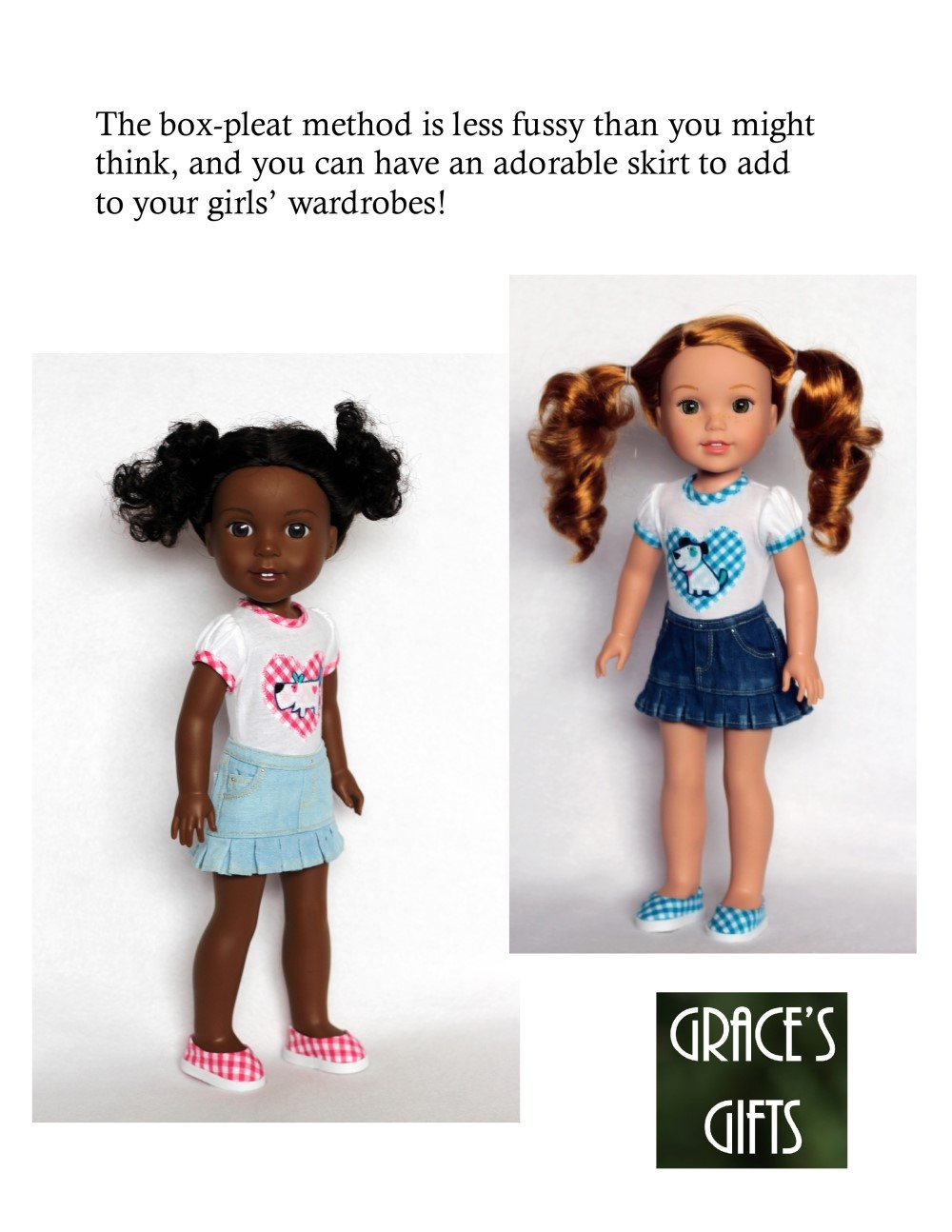 Grace's Gifts WellieWishers "Colvin" Jeans Skirt 13-14.5" Doll Clothes Pattern Pixie Faire