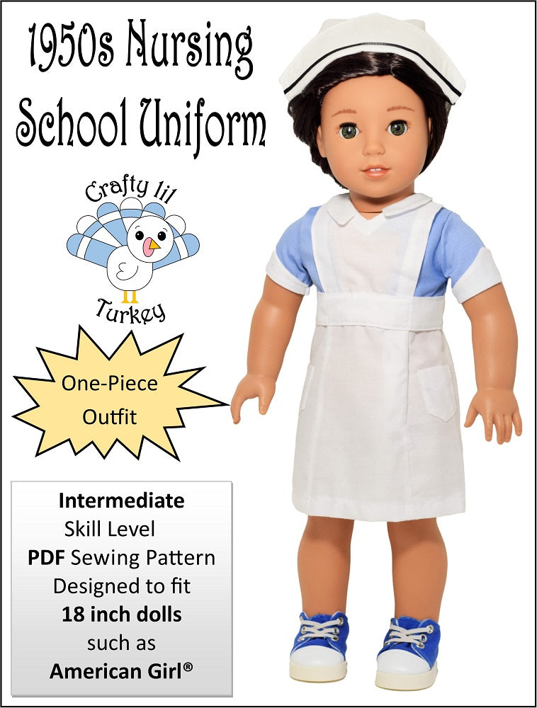 Crafty Lil Turkey 18 Inch Historical 1950s Nursing School Uniform 18" Doll Clothes Pattern Pixie Faire