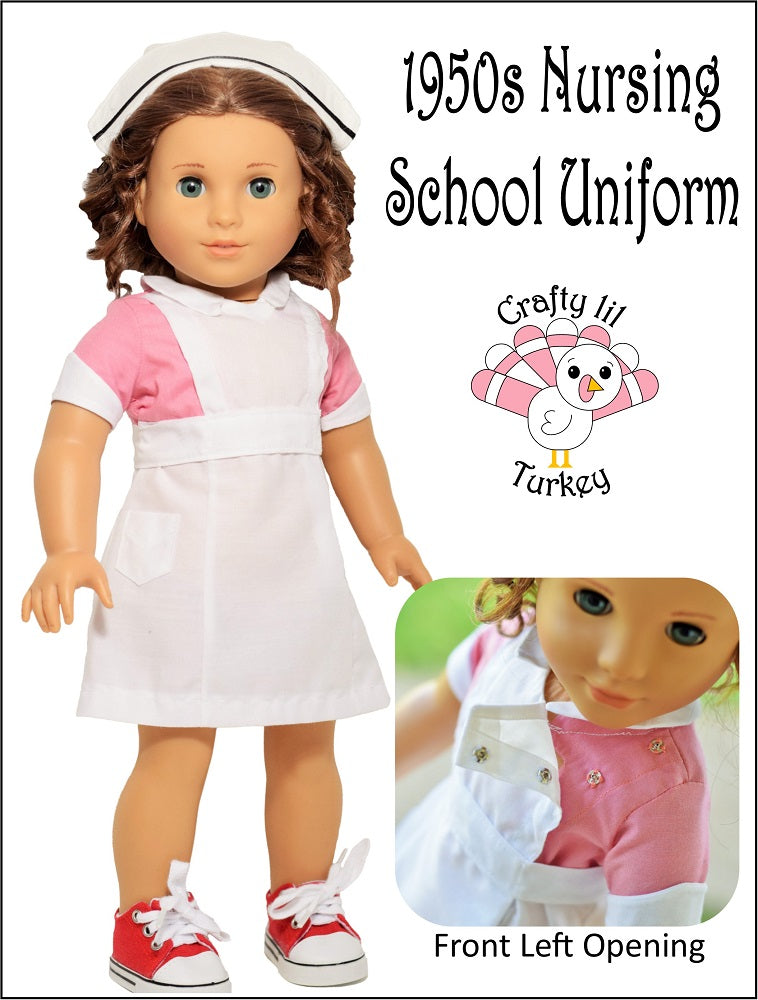 Crafty Lil Turkey 18 Inch Historical 1950s Nursing School Uniform 18" Doll Clothes Pattern Pixie Faire