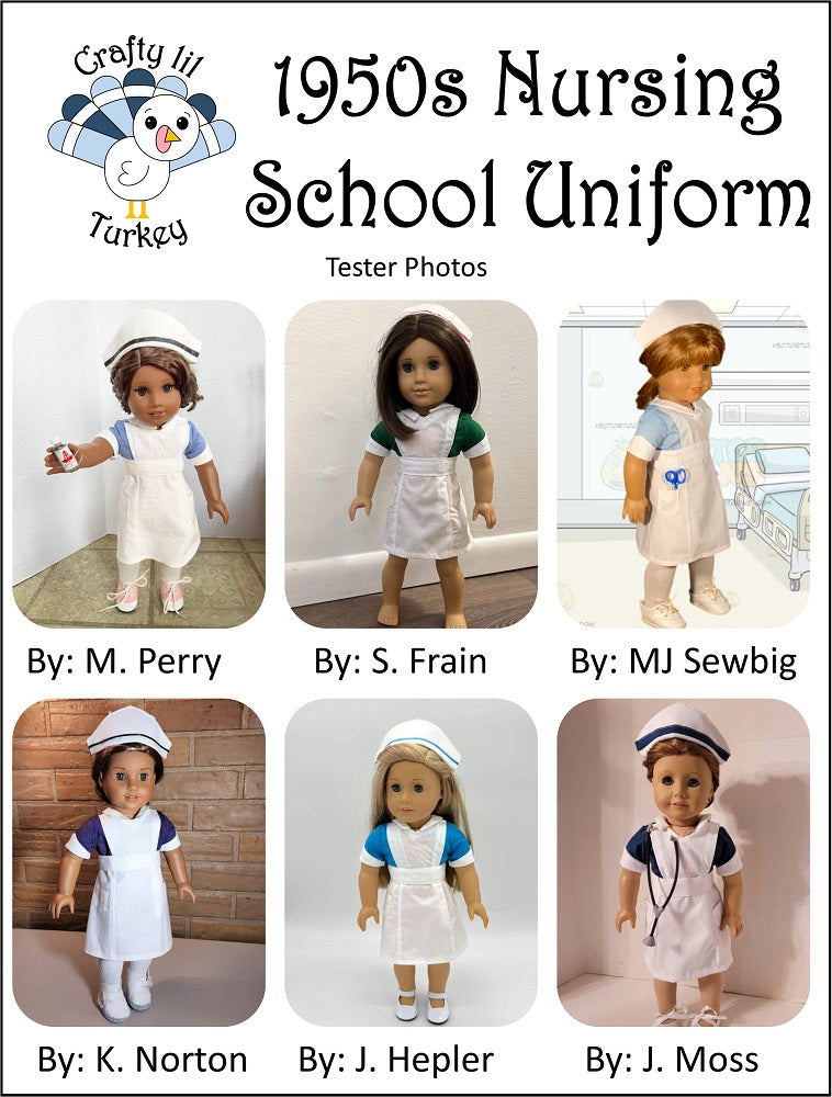 Crafty Lil Turkey 18 Inch Historical 1950s Nursing School Uniform 18" Doll Clothes Pattern Pixie Faire