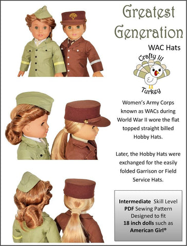 Crafty Lil Turkey 18 Inch Historical Greatest Generation: WAC Hats 18" Doll Clothes Pattern Pixie Faire