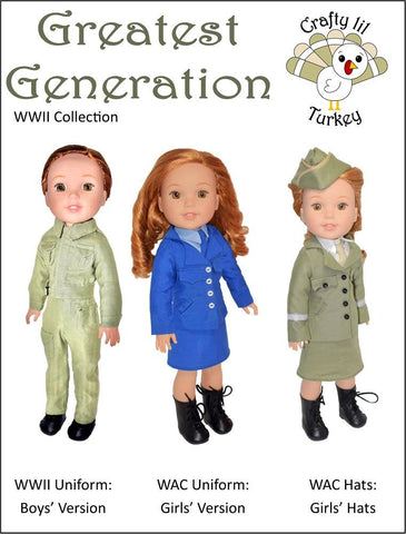 Crafty Lil Turkey WellieWishers Greatest Generation: WAC Uniform 14.5" Doll Clothes Pattern Pixie Faire