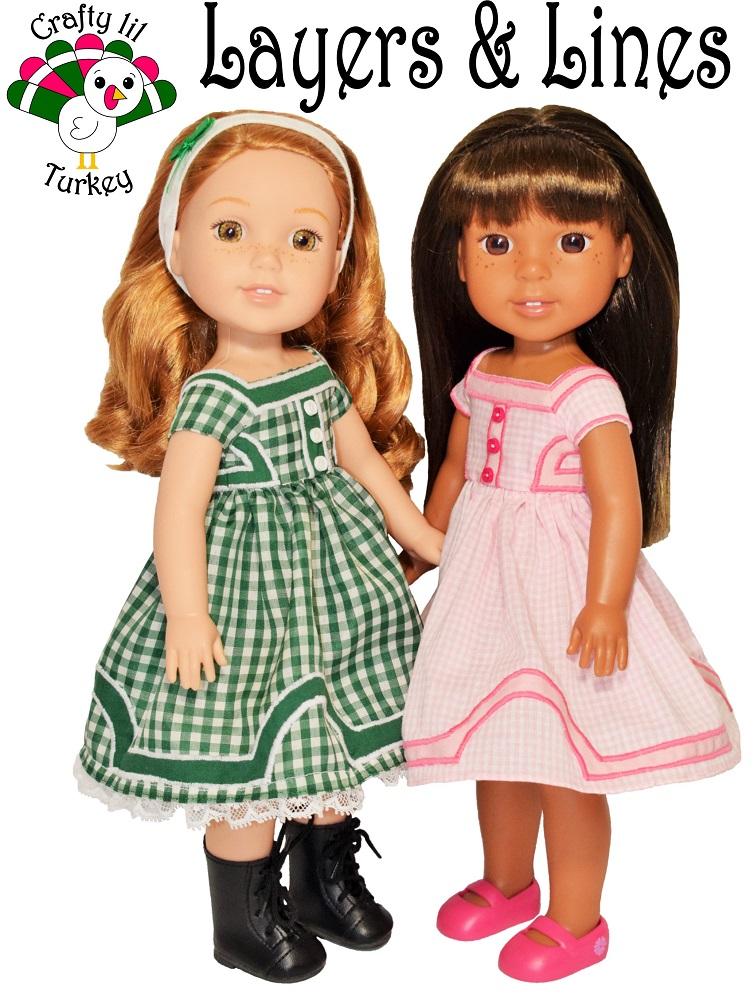 Crafty Lil Turkey WellieWishers Layers and Lines Dress 14-15" Doll Clothes Pattern Pixie Faire