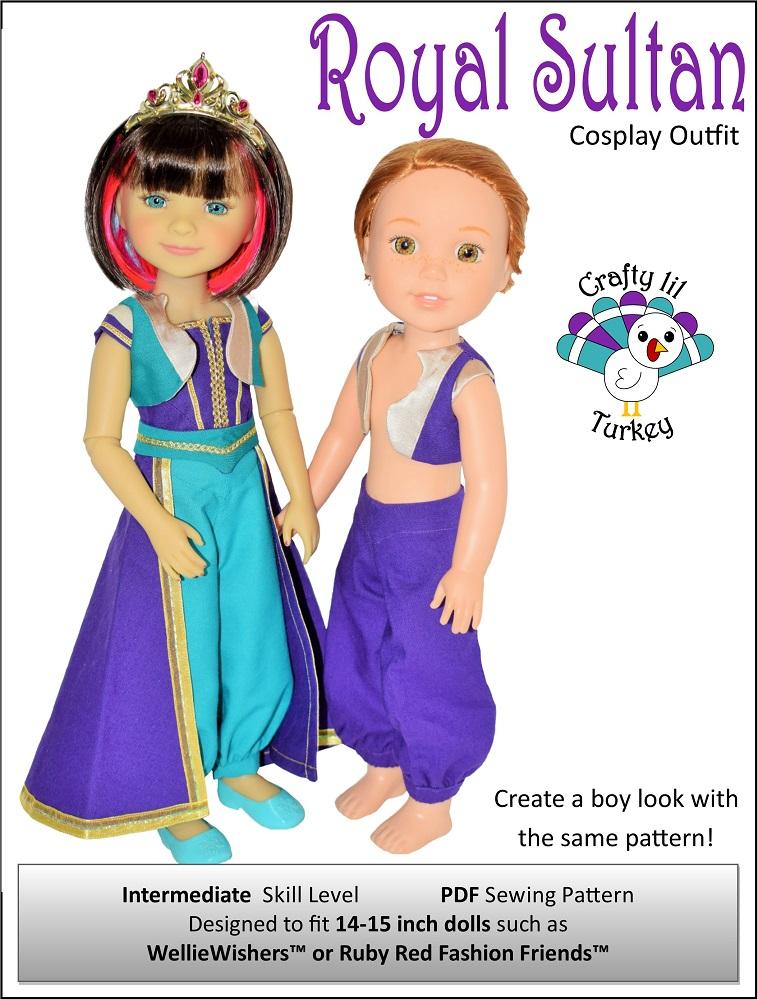 Crafty Lil Turkey WellieWishers Royal Sultan Cosplay Outfit 14-15" Doll Clothes Pattern Pixie Faire