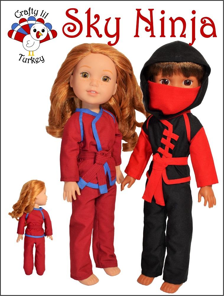 Crafty Lil Turkey WellieWishers Sky Ninja 14-15" Doll Clothes Pattern Pixie Faire