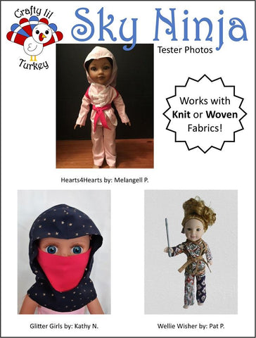 Crafty Lil Turkey WellieWishers Sky Ninja 14-15" Doll Clothes Pattern Pixie Faire