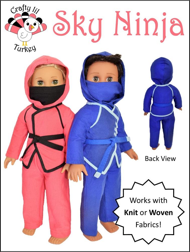 Crafty Lil Turkey 18 Inch Modern Sky Ninja 18" Doll Clothes Pattern Pixie Faire