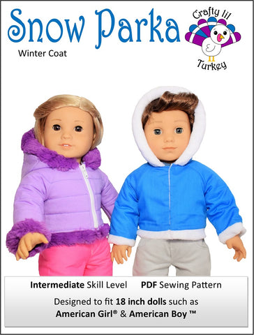 Crafty Lil Turkey 18 Inch Modern Snow Parka 18" Doll Clothes Pattern Pixie Faire