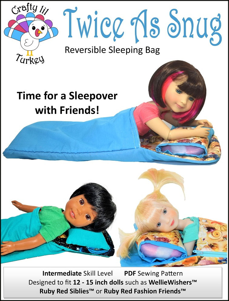Twice As Snug Sleeping Bag PDF Doll Clothes Pattern designed to