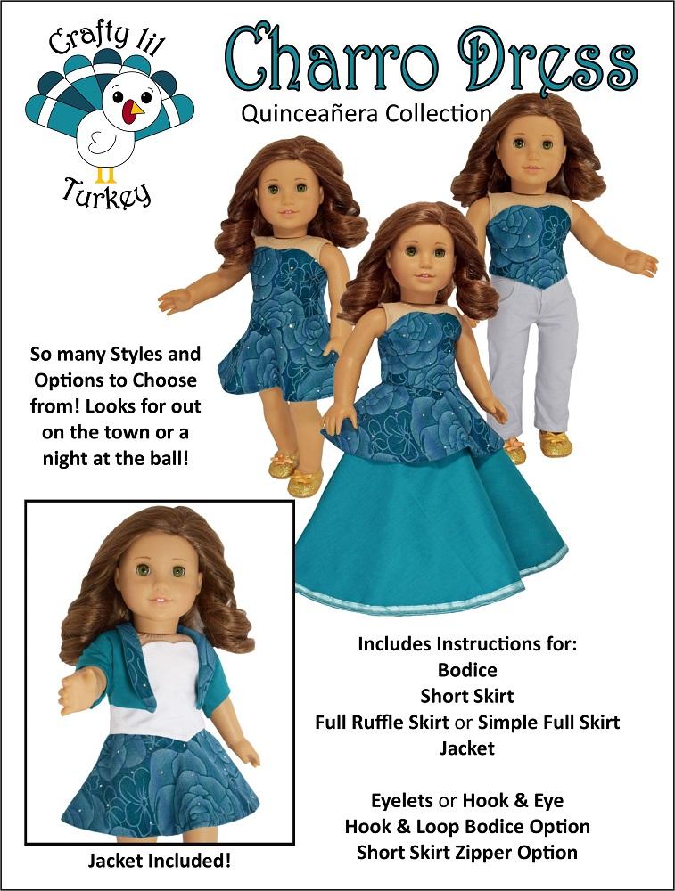 Crafty Lil Turkey 18 Inch Modern Charro Dress 18" Doll Clothes Pattern Pixie Faire