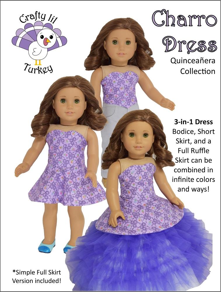 Crafty Lil Turkey 18 Inch Modern Charro Dress 18" Doll Clothes Pattern Pixie Faire
