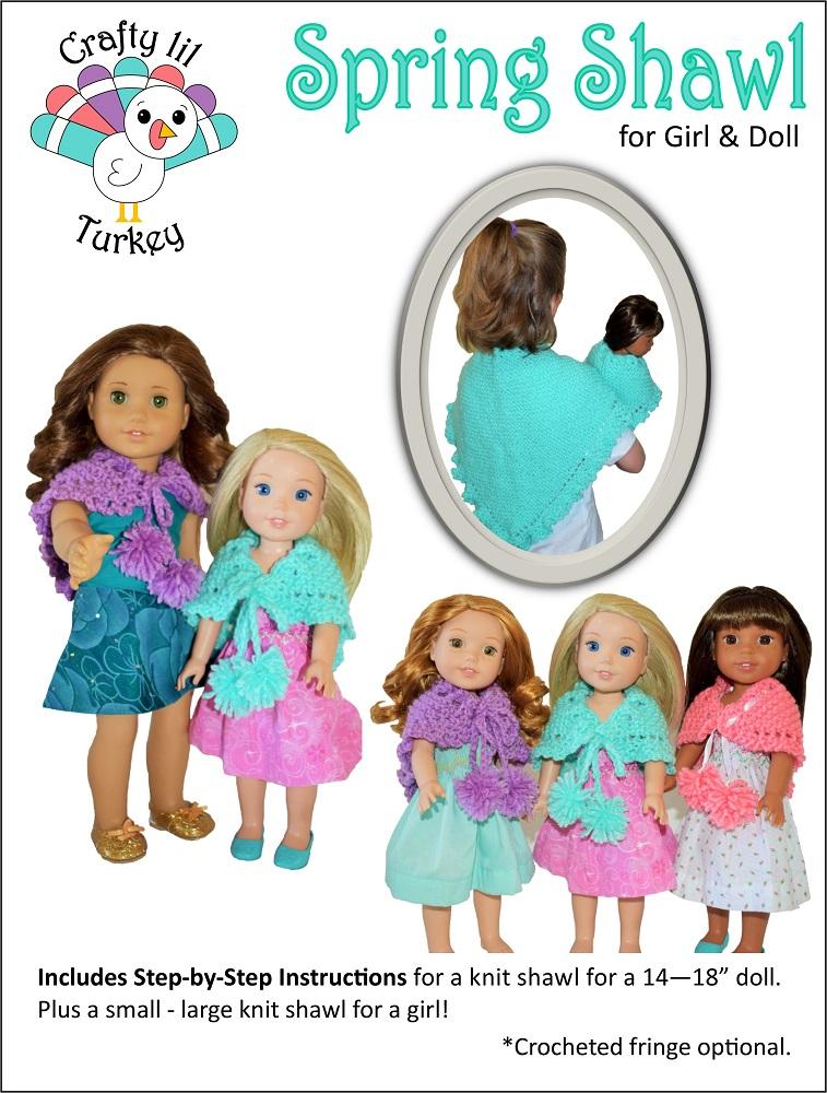 Crafty Lil Turkey Knitting Spring Shawl 14" - 18" Doll Clothes Knitting Pattern Pixie Faire