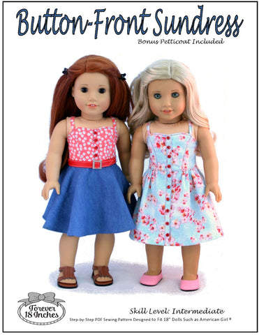 Forever 18 Inches 18 Inch Modern Button Front Sundress 18" Doll Clothes Pattern Pixie Faire