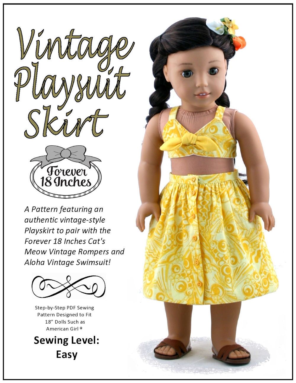Forever 18 Inches 18 Inch Modern Aloha Vintage Swimsuit & Playsuit Skirt Bundle 18" Doll Clothes Pattern Pixie Faire