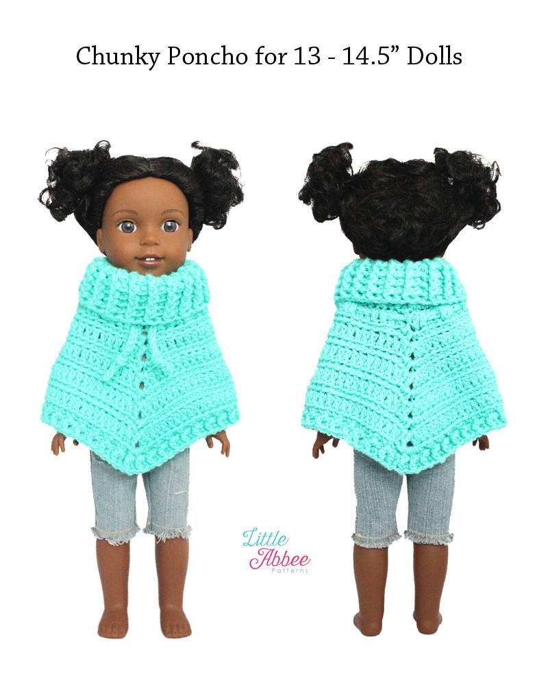 Little Abbee WellieWishers Chunky Poncho Crochet Pattern for 13-14.5" Dolls Pixie Faire
