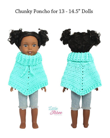 Little Abbee WellieWishers Chunky Poncho Crochet Pattern for 13-14.5" Dolls Pixie Faire