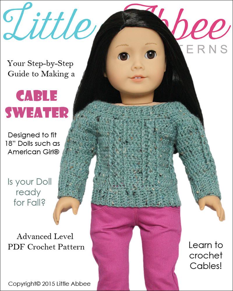 Little Abbee Cable Sweater Doll Clothes Pattern 18 inch American Girl Dolls