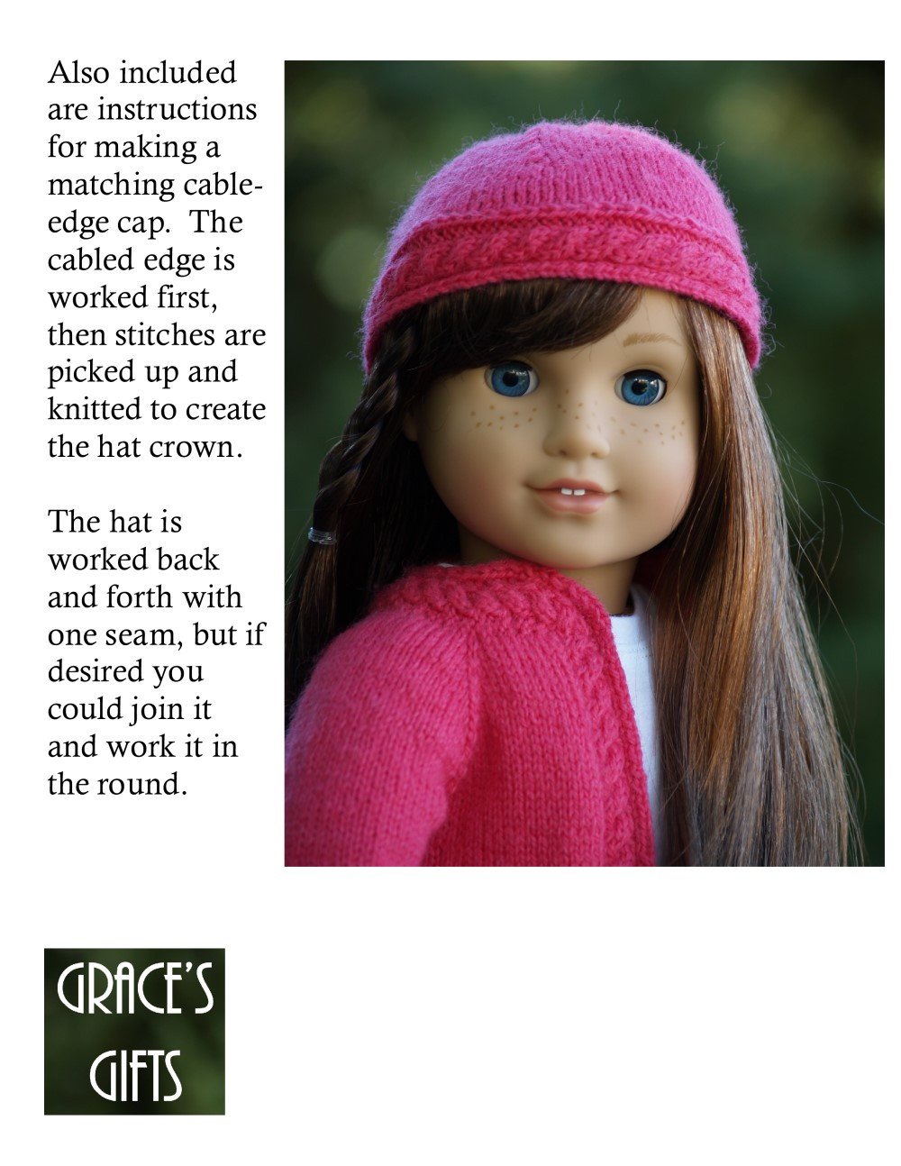 Grace's Gifts Knitting Curved and Cabled Knitting Pattern Pixie Faire
