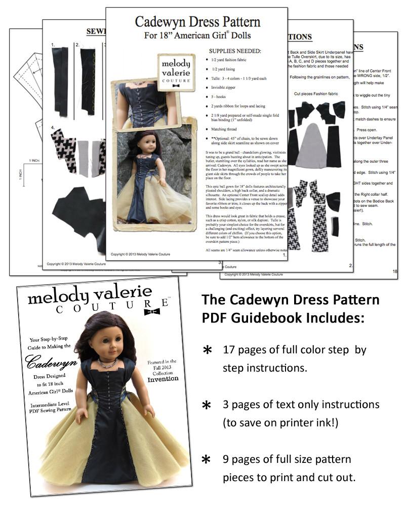 Melody Valerie Couture 18 Inch Modern Cadewyn Dress 18 Inch Doll Clothes Pattern Pixie Faire