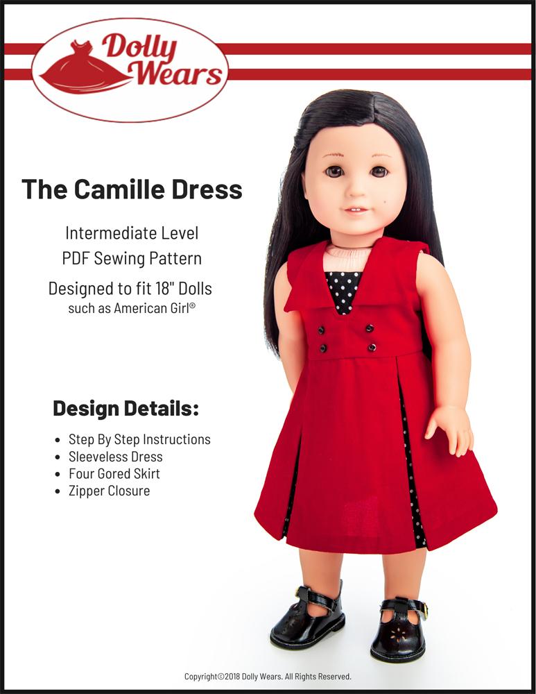 Dolly Wears 18 Inch Modern Camille Dress 18" Doll Clothes Pattern Pixie Faire